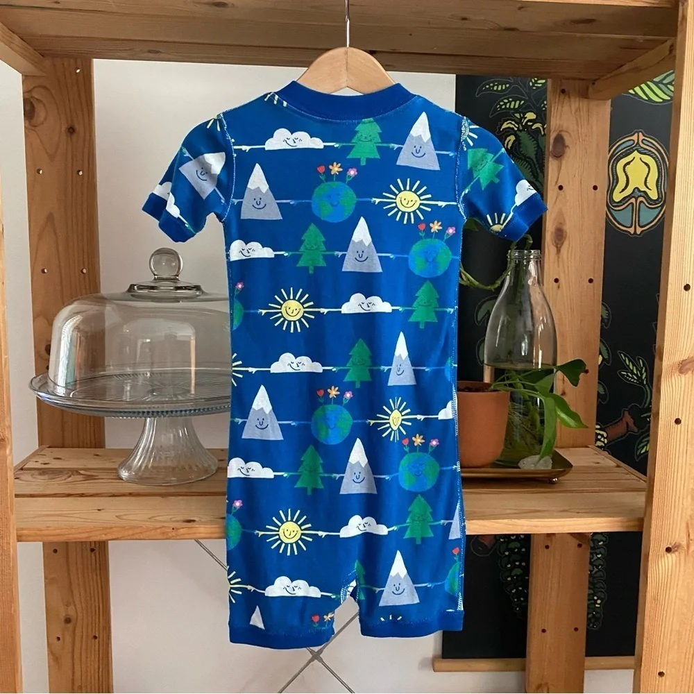 Hanna Andersson Blue Happy Planet Organic Cotton Shortie Sleeper 2t